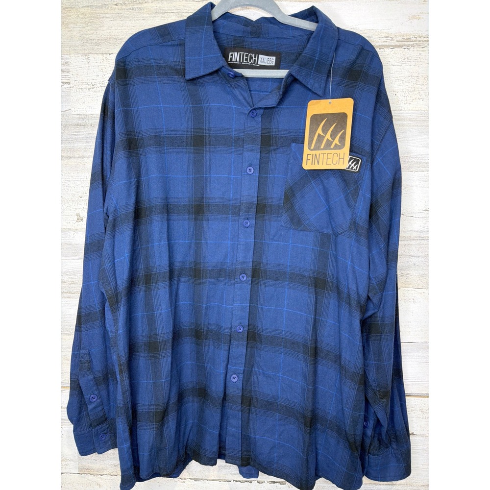 Fintech Button Down Shirt Men XXL Blue Plaid Cotton Gorpcore NWT